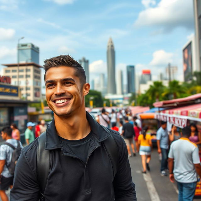 Cristiano Ronaldo in Jakarta, captured in a vibrant cityscape