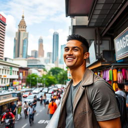 Cristiano Ronaldo in Jakarta, captured in a vibrant cityscape
