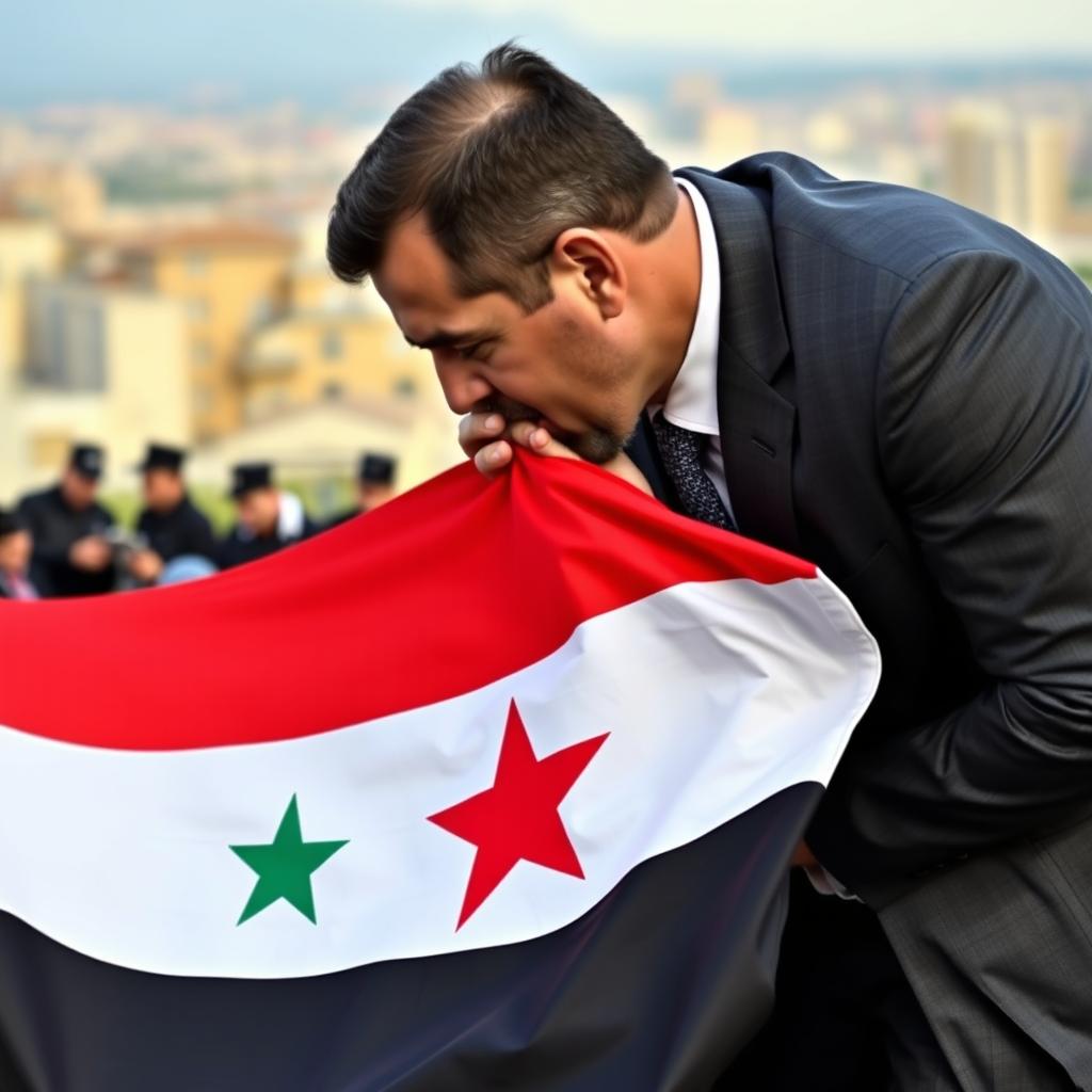 Bashar al-Assad, former President of Syria, passionately kissing the Syrian revolution flag