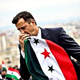 Bashar al-Assad, former President of Syria, passionately kissing the Syrian revolution flag