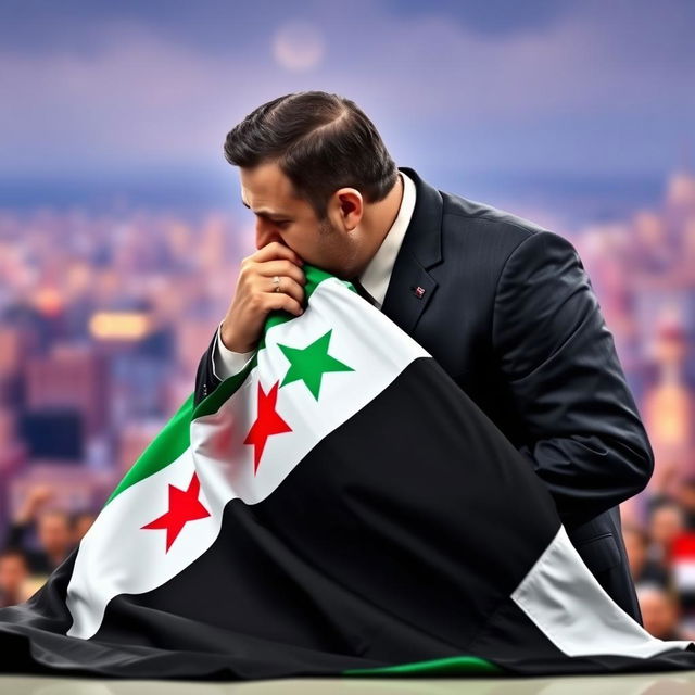 Bashar al-Assad, former President of Syria, passionately kissing the Syrian revolution flag