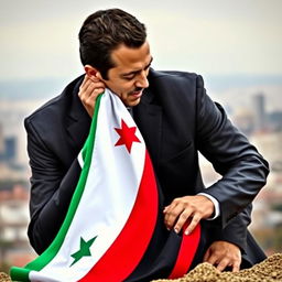 Bashar al-Assad, former President of Syria, passionately kissing the Syrian revolution flag