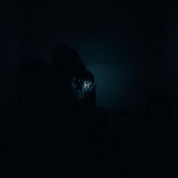 A solitary figure sitting in a dimly lit room, the shadows deepening the sense of isolation