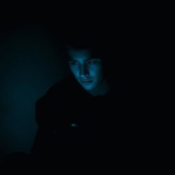 A person sitting alone in a darkened room, their face illuminated by the soft, cold glow of their phone screen