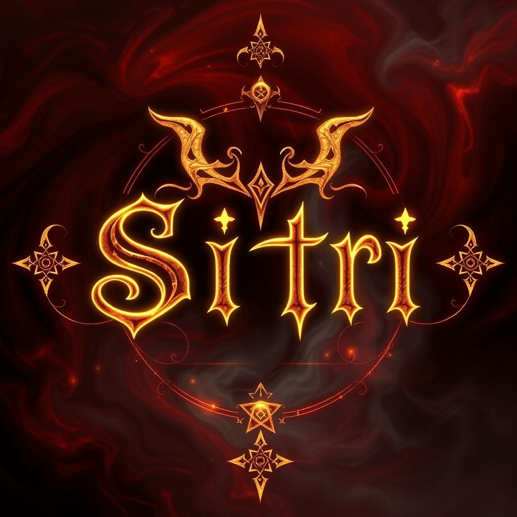 A mystical illustration featuring the word 'Sitri' surrounded by intricate devil symbols, combining dark and light elements