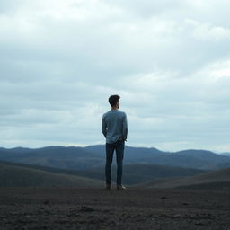 A solitary figure standing in a vast, open landscape, embodying feelings of distance and separation