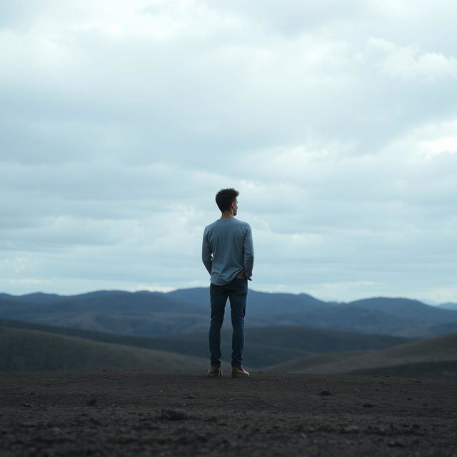 A solitary figure standing in a vast, open landscape, embodying feelings of distance and separation