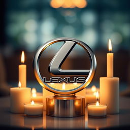 A high-quality photograph of the Lexus logo, prominently displayed in the center of the image