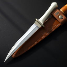 A beautifully crafted thin, curved blade that is pearly white, glinting in the light