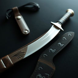 A beautifully crafted thin, curved blade that is pearly white, glinting in the light