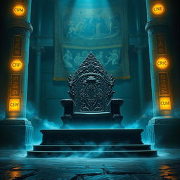 A majestic and intricate throne, known as the Throne of Seal, sits at the center of an ancient, mystical chamber