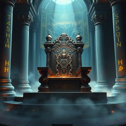 A majestic and intricate throne, known as the Throne of Seal, sits at the center of an ancient, mystical chamber