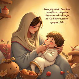 A beautifully illustrated scene depicting the deep bond between a mother and child, highlighting themes of sacrifice, love, and protection