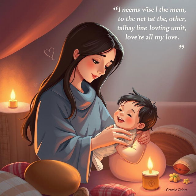 A beautifully illustrated scene depicting the deep bond between a mother and child, highlighting themes of sacrifice, love, and protection