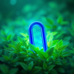 A digital artwork showcasing a vibrant blue link surrounded by lush, illuminated green foliage