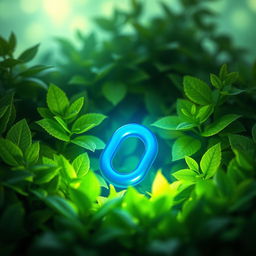 A digital artwork showcasing a vibrant blue link surrounded by lush, illuminated green foliage