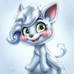 A detailed portrait of an anthropomorphic character named Fraddi, who is inspired by the element mercury