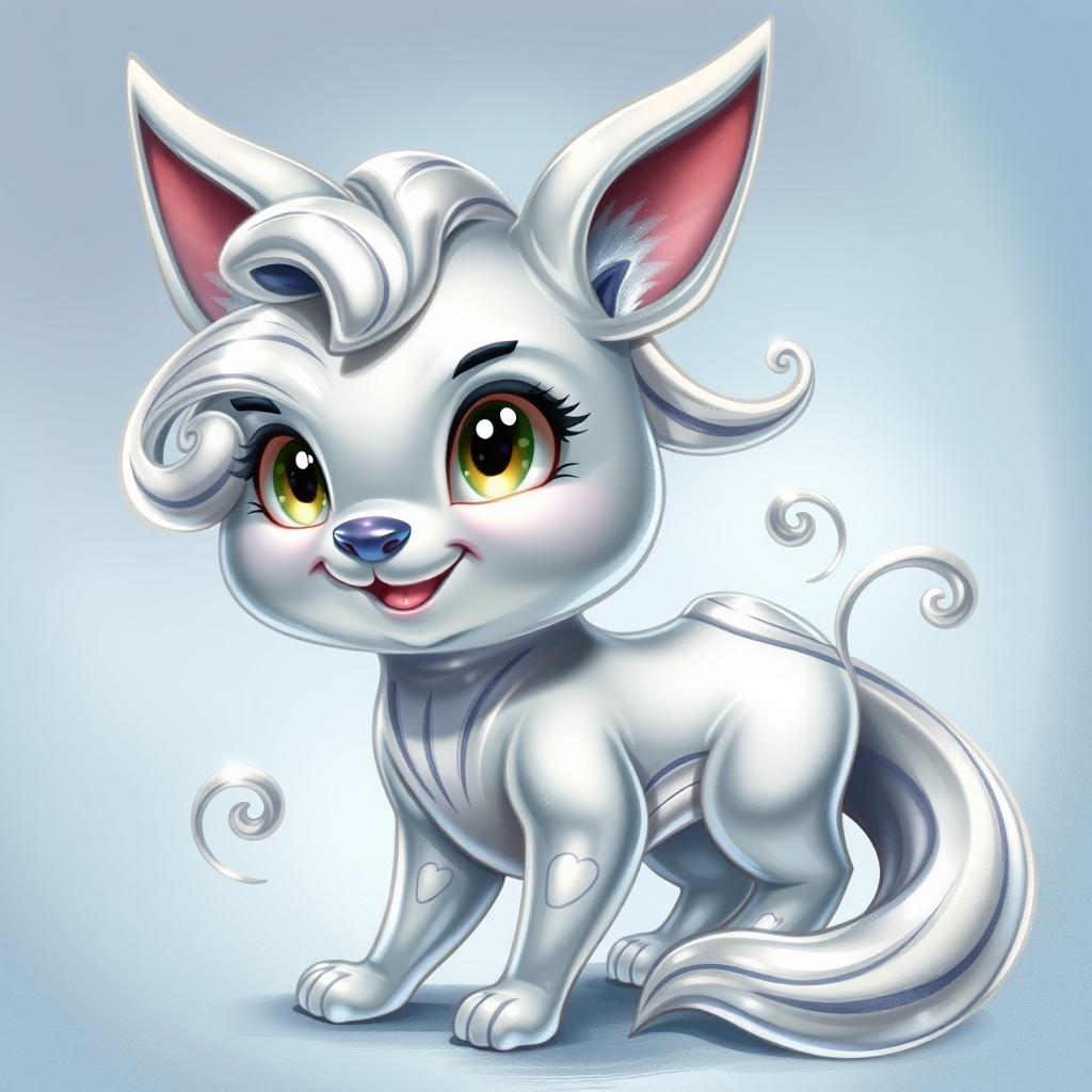 A detailed portrait of an anthropomorphic character named Fraddi, who is inspired by the element mercury