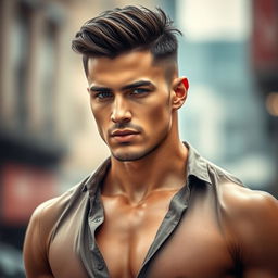 A sexually attractive man with a tall stature, strong physique and chiseled facial features