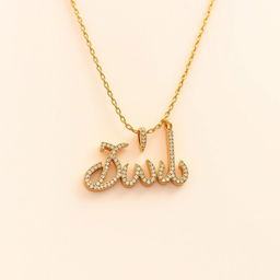 A beautiful necklace featuring the name 'عسل' (Asal) elegantly designed with intricate calligraphy in Persian style, the pendant is made of gold, sparkling with small diamonds
