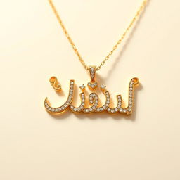 A beautiful necklace featuring the name 'عسل' (Asal) elegantly designed with intricate calligraphy in Persian style, the pendant is made of gold, sparkling with small diamonds