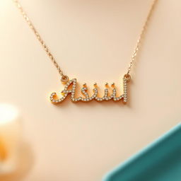 A beautiful necklace featuring the name 'عسل' (Asal) elegantly designed with intricate calligraphy in Persian style, the pendant is made of gold, sparkling with small diamonds
