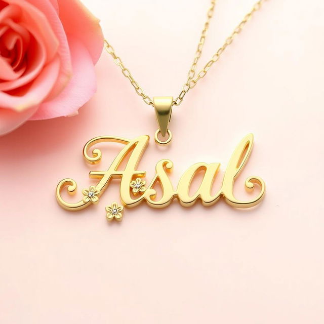 A beautifully crafted custom necklace featuring the name 'Asal' in elegant, flowing cursive script