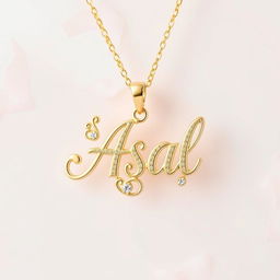 A beautifully crafted custom necklace featuring the name 'Asal' in elegant, flowing cursive script