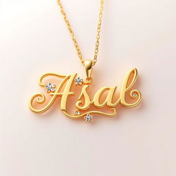 A beautifully crafted custom necklace featuring the name 'Asal' in elegant, flowing cursive script
