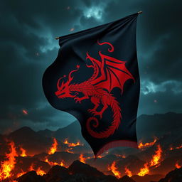 A stunning dragon-themed banner featuring the Targaryen sigil, a three-headed dragon in black and red, symbolizing fire and blood