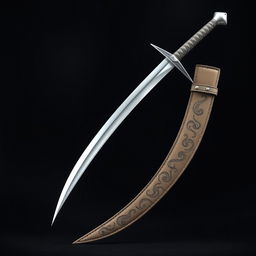 A longsword featuring a thin, curved blade that is pearly white, shimmering with a slight iridescence