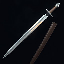 A longsword featuring a thin, curved blade that is pearly white, shimmering with a slight iridescence