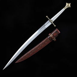 A longsword featuring a thin, curved blade that is pearly white, shimmering with a slight iridescence