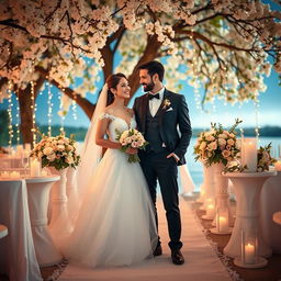 A beautiful wedding scene featuring a charismatic Cancer man and an enchanting Pisces woman