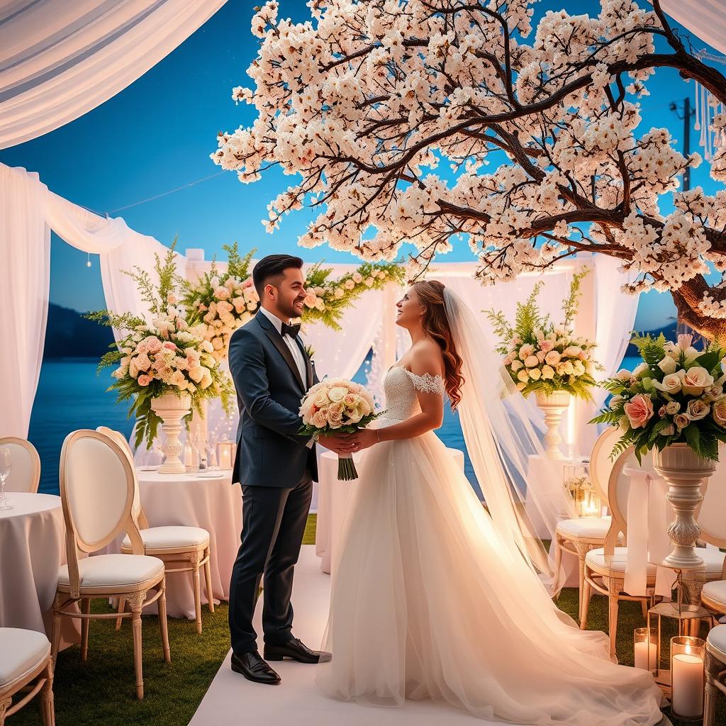 A beautiful wedding scene featuring a charismatic Cancer man and an enchanting Pisces woman