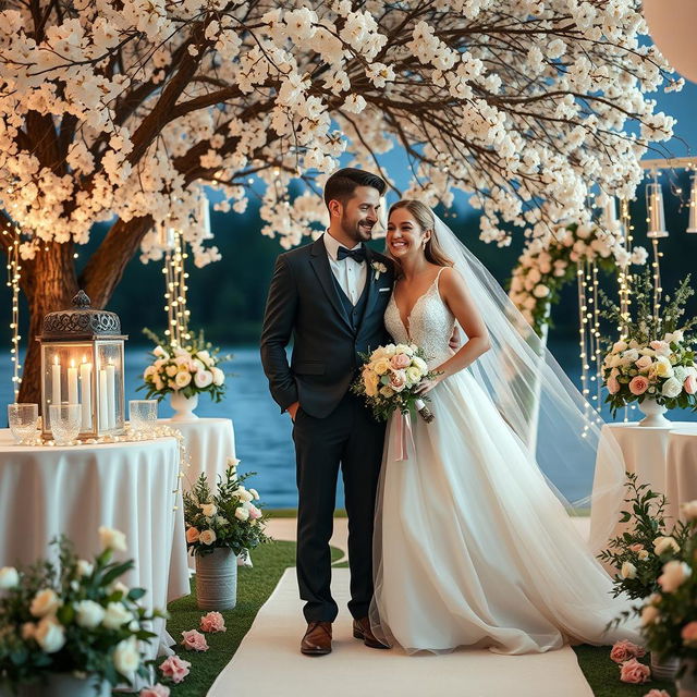 A beautiful wedding scene featuring a charismatic Cancer man and an enchanting Pisces woman