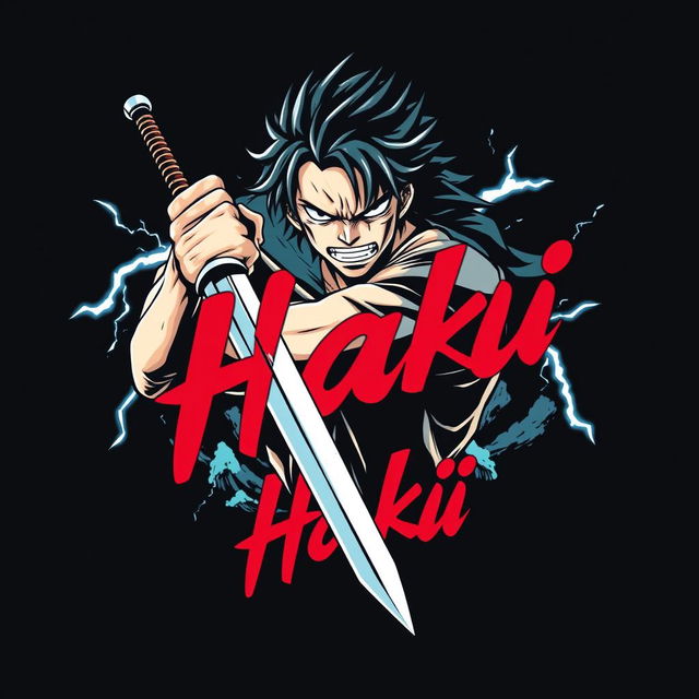 A T-shirt design showcasing Akami Shanks from the anime One Piece, depicted as a powerful character wielding a sword, with an intense expression of determination