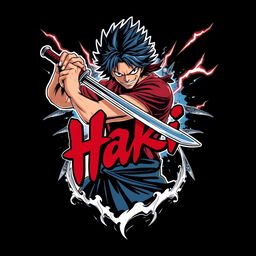 A T-shirt design showcasing Akami Shanks from the anime One Piece, depicted as a powerful character wielding a sword, with an intense expression of determination