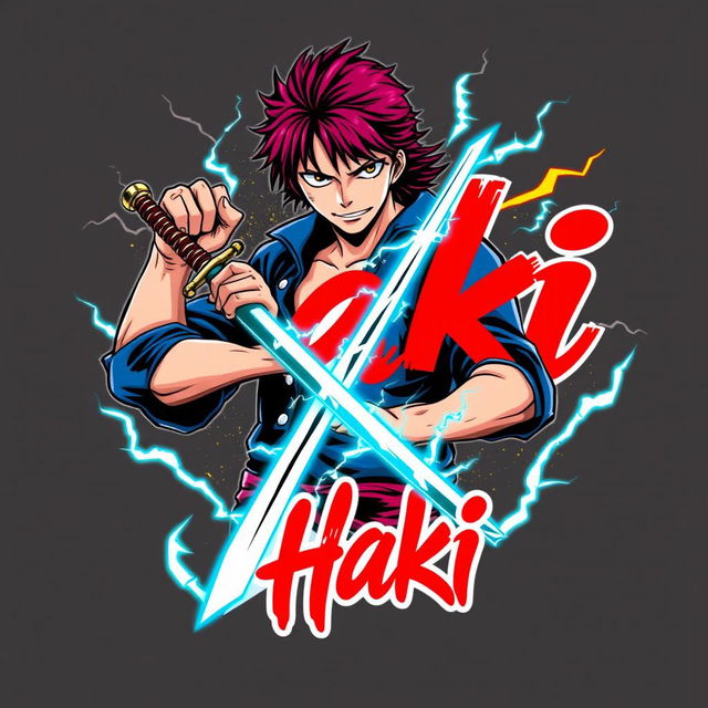 A vibrant T-shirt design featuring Akami Shanks from the anime One Piece, depicted with his iconic sword in hand