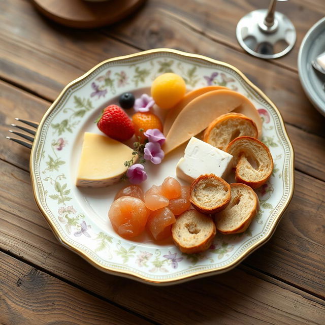 A beautifully styled dinner plate, featuring an intricate and aesthetic design