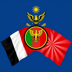 A striking flag design for the Axis of Revival Alliance, featuring the countries of Germany, Italy, and Japan