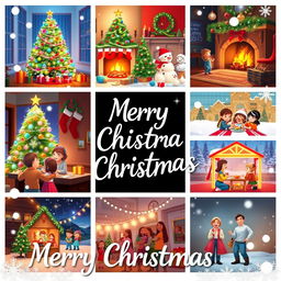 An animated poster celebrating Christmas, featuring nine joyful and festive photos arranged in a visually appealing collage