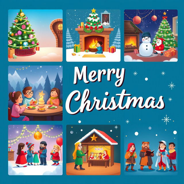 An animated poster celebrating Christmas, featuring nine joyful and festive photos arranged in a visually appealing collage