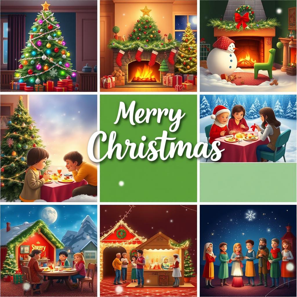 An animated poster celebrating Christmas, featuring nine joyful and festive photos arranged in a visually appealing collage