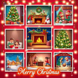 An animated Christmas poster featuring nine distinct sections or slots for photos