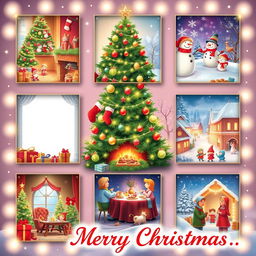 An animated Christmas poster featuring nine distinct sections or slots for photos