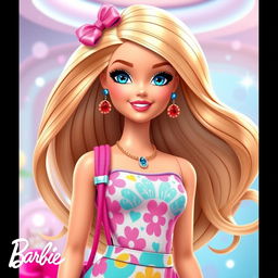 A beautiful large animated Barbie doll, showcasing a stylish and vibrant outfit with colorful accessories