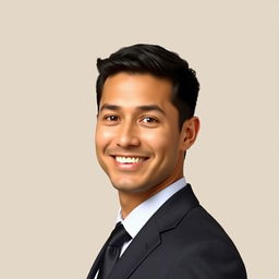 A realistic passport-sized portrait of a confident adult man in a professional suit