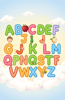 A colorful and engaging illustration of the English alphabet for kids, featuring each letter in a playful and friendly font
