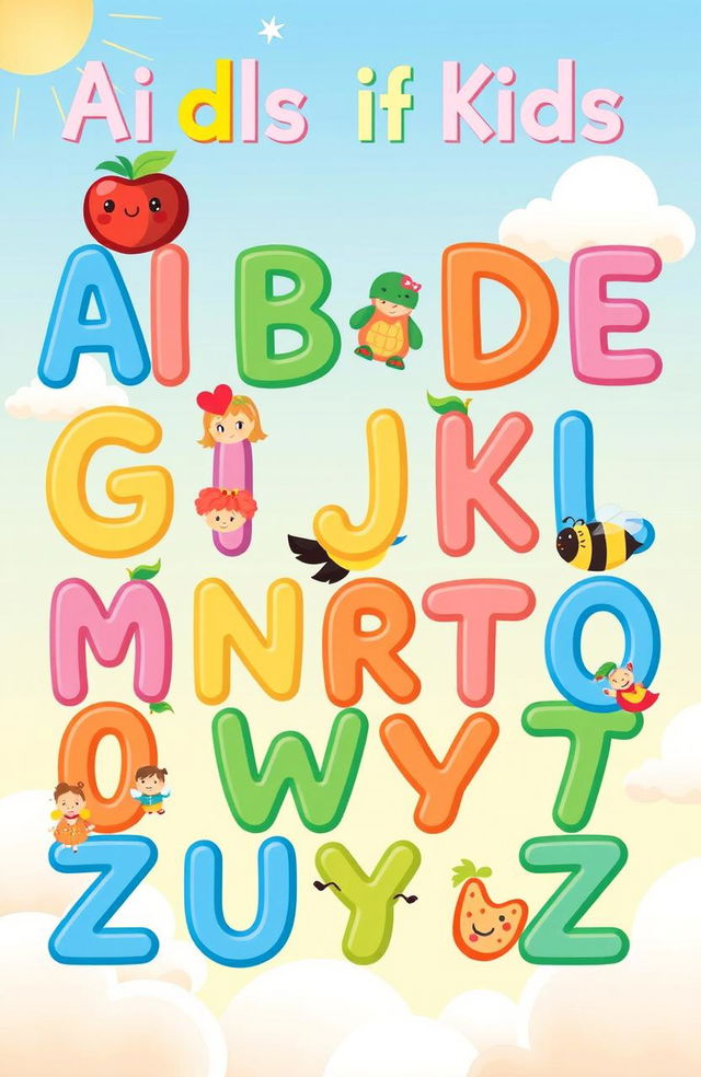 A colorful and engaging illustration of the English alphabet for kids, featuring each letter in a playful and friendly font